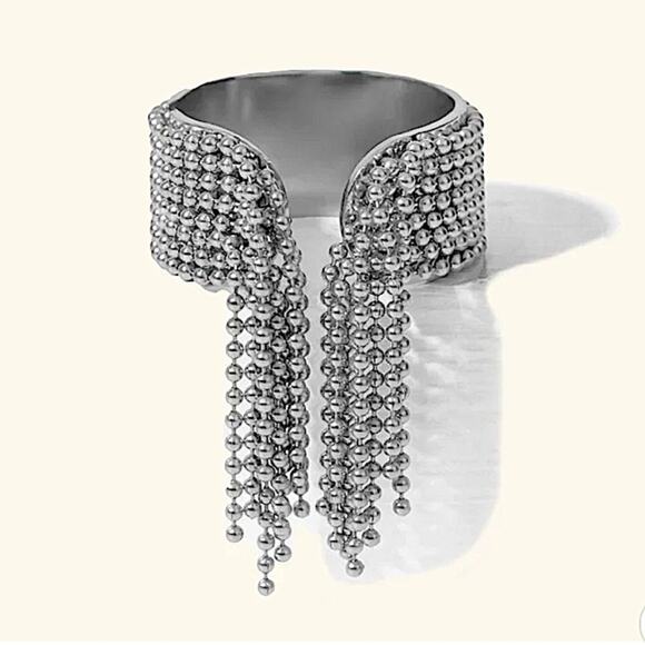 Stainless Steel Tassel Ring Beaded Adjustable Fringe Cascading - Picture 11 of 13